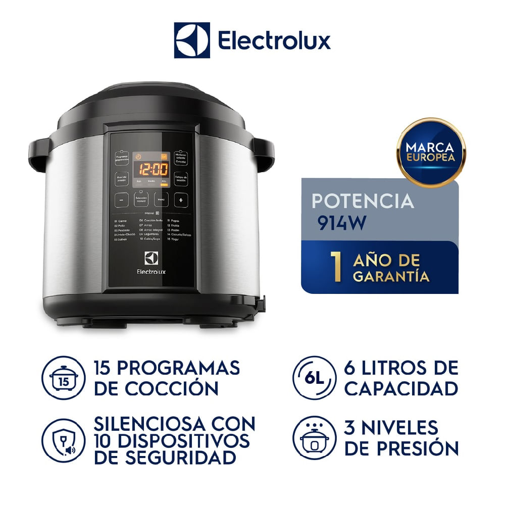 Imagen 2 del producto Olla a presión Electrolux PCC20, multifunción, 6 litros, 15 programas, 940W, display digital